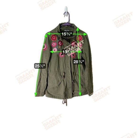 Olive Green Embroidered Floral Military Utility Jacket By Aqua Capsule Rugged - Picture 6 of 11